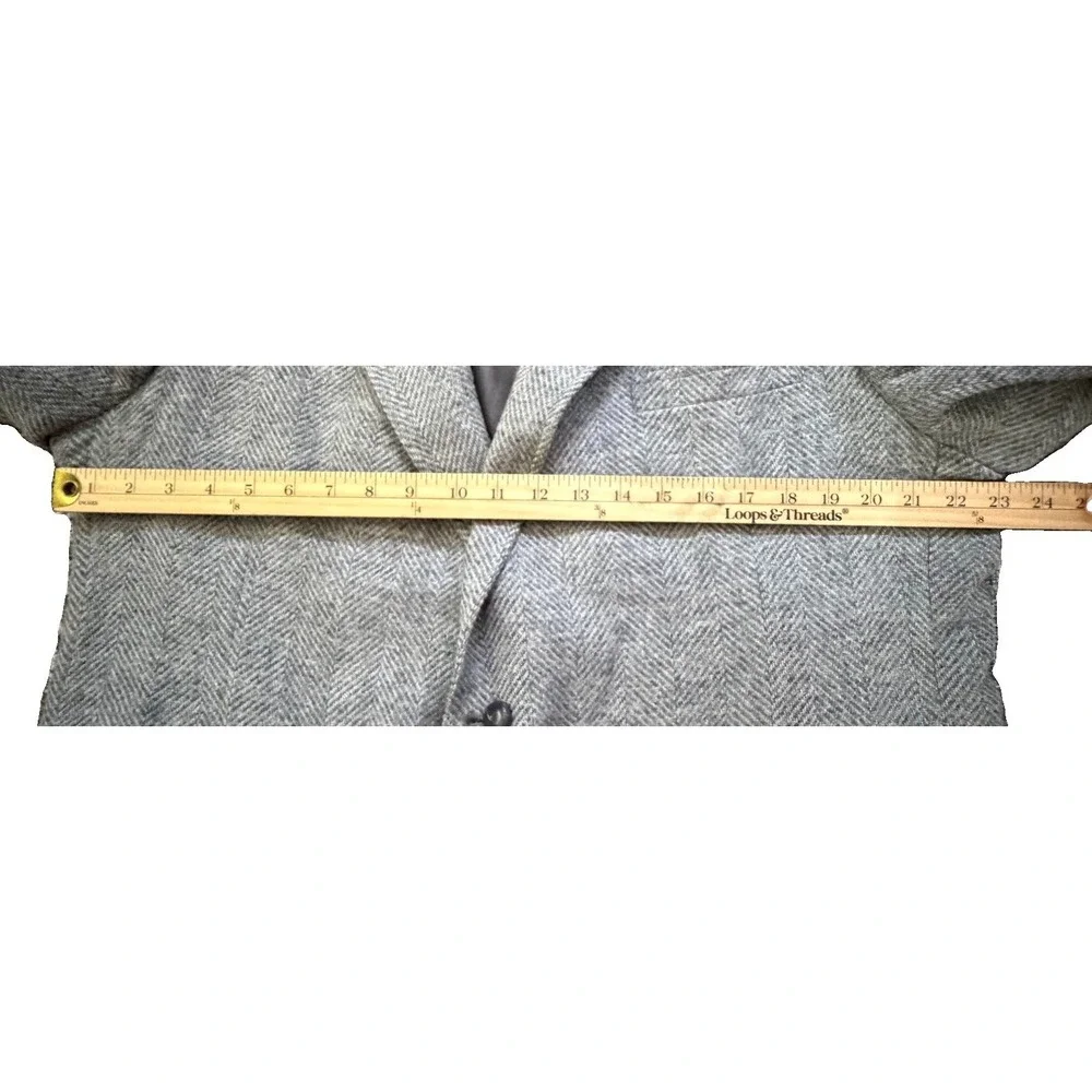 Vintage Men's 46L Kuppenheimer Tweed Herringbone Gray Wool Blazer Kupp Jacket
